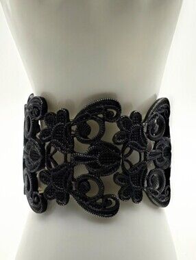 Black Filigree Wide Cuff Bracelet Gothic Boho Statement Jewelry Bracelet EUC